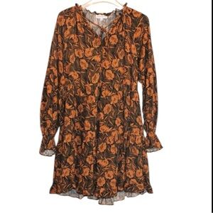 Gibson & Latimer Womens Long Sleeve Floral Ruffle Dress Boho Fall Style Size S